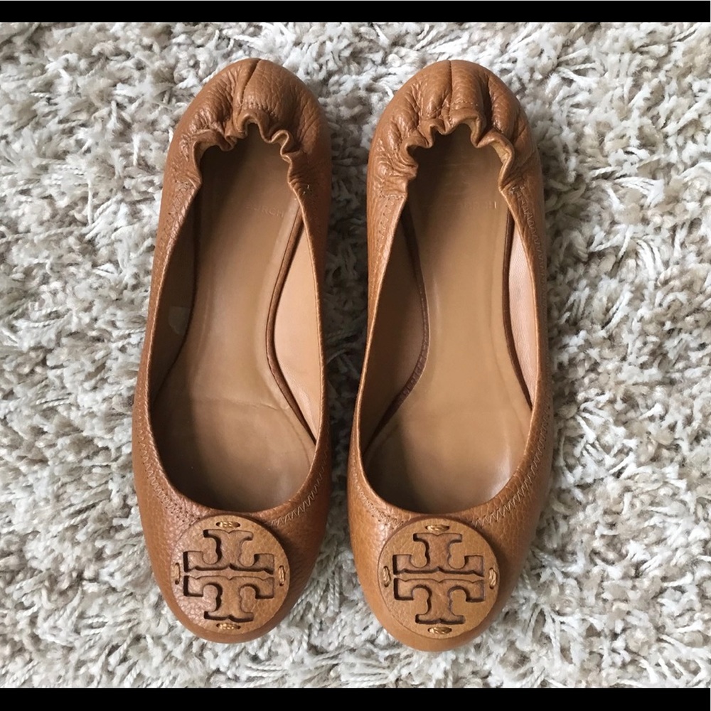 Tory Burch Leather Reva Flats Carmel Color